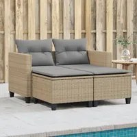 Divano da Giardino 2 Posti con Sgabelli Beige in Polyrattan 365795