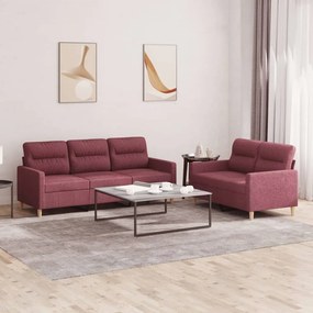 Set Di Divani 2 Pz Con Cuscini Rosso Vino İn Tessuto /