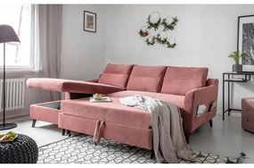 Divano letto angolare in velluto rosa, angolo sinistro Stylish Stan - Miuform