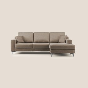 Michael divano moderno angolare con penisola in morbido velluto impermeabile T01 marrone