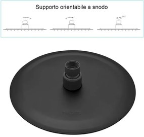 Set doccia con braccio 40 cm e soffione 25 cm in inox nero opaco