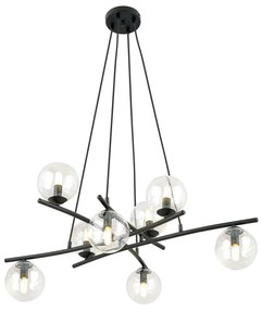 Lampadario Moderno Cadmo Acciaio Nero Trasparente 8 Luci E14 Ip20