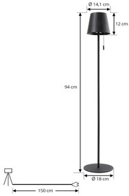 Lindby piantana LED Hilario, nero, ferro, batteria ricaricabile