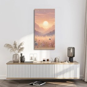 Quadro su tela – Montagne, fiori e sole al tramonto