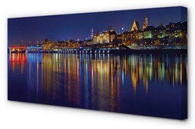 Quadro su tela Warsaw River Bridge Night City 100x50 cm