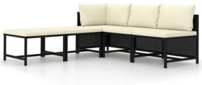 Set Divani da Giardino 5 pz con Cuscini in Polyrattan Nero