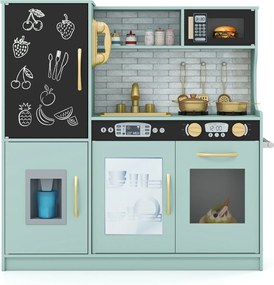 Costway Cucina da gioco finta set per bambini con lavagna telefono microonde, Cucina da gioco finta fabbricatore di ghiaccio divertente 2 Colori