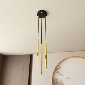 Sospensione Contemporanea In Acciaio 3 Luci Shu Nero E Oro