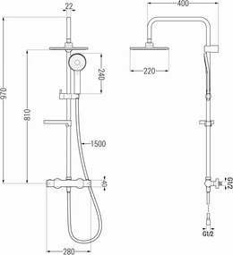 Mexen KX40 set doccia esterno con soffione e miscelatore termostatico, dorato - 771504091-50