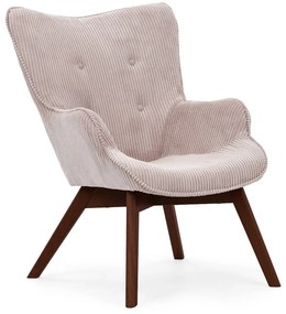 Poltrona rosa chiaro con rivestimento in velluto a coste Niko – Ropez