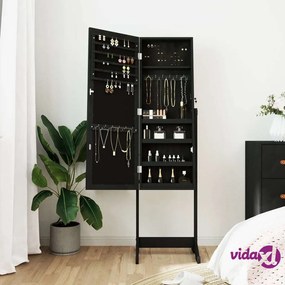 vidaXL Armadio Portagioie Specchio Autoportante Nero 42x38x152 cm