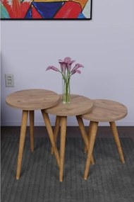 Set 3 Tavolini Decorativi Da Salotto Gambe Legno Aphrodite Rovere