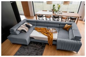 Divano angolare blu allungabile/con contenitore (con penisola a sinistra/a U) Louis – ELTAP