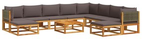 Set divano da giardino 11 pz con cuscini legno massello acacia