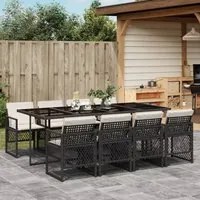 Set da Pranzo da Giardino 9 pz con Cuscini Nero in Polyrattan 3210738