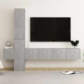 Set porta tv 5 pz grigio cemento in truciolato