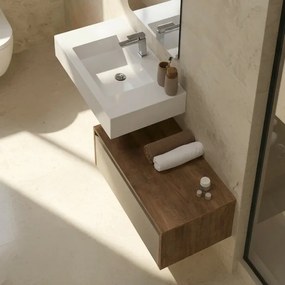 Mobile bagno sospeso 80 cm tortora e tabacco con lavabo sospeso e specchio – Numa