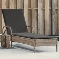 Lettino Prendisole con Ruote e Cuscino in Polyrattan Grigio 368310