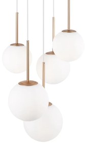 Lampadario Minimal Basic Form In Metallo Bianco E Oro 5 Luci E Diffusori Vetro