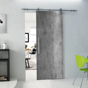 Porta scorrevole destra Graffi in inox grigio, L 88 x H 215 cm, con binario Lux