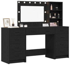 Set di toilette da 3 pezzi  con specchio led in rovere nero legno ingegnerizzato