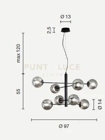Sospensione eliseo 8 luci attacco e14 oro e ambra d. 97cm in vetro ...