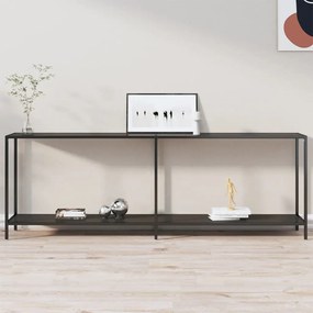 Tavolo Consolle Nero 220x35x75,5 Cm İn Vetro Temperato /