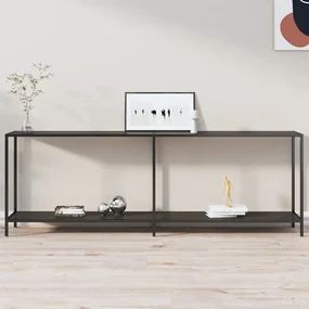 Tavolo Consolle Nero 220x35x75,5 Cm İn Vetro Temperato /