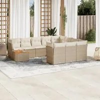 Set Divani da Giardino 11 pz con Cuscini Beige in Polyrattan 3223846