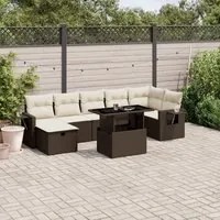 Set Divani da Giardino 8 pz con Cuscini Marrone in Polyrattan 3274993