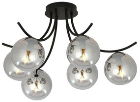 Plafoniera Moderna 6 Luci Coeo In Acciaio Nero E Diffusori In Vetro Fumè