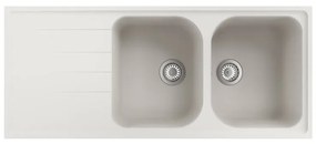 Lavello sopratop 2 vasche con gocciolatoio laterale destro o sinistro DELINIA Elba quarzo L 50 x L 116 cm bianco