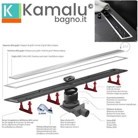 Kamalu - canaletta per doccia a pavimento 30cm con coperchio in vetro nero cn-300