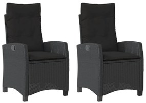 Sedie reclinabili da giardino 2 pz con cuscini nero polyrattan