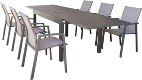 JERRI - set tavolo in alluminio cm 135/270 x 90 x 75 h con 6 poltrone Lotus