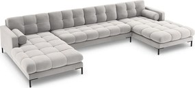 Divano angolare Bali 7 posti in velluto con gambe nere - L383cm