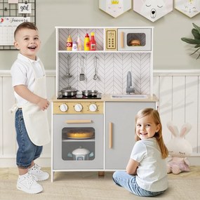 Costway Set da cucina per bambini in legno con luci e accessori pratici, Gioco educativo per bambini 3+ anni 2 Colori
