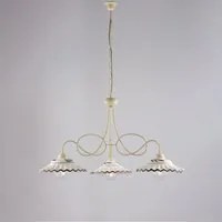 Lampadario Country Chic Bistrot 3 Luci Avorio Con Ceramica Vietrese