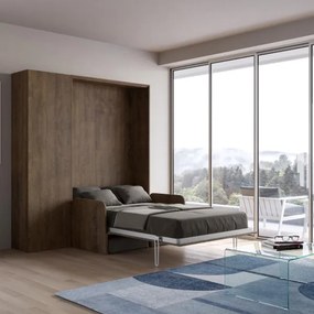 Letto a scomparsa 120 cm una piazza e mezza con colonna Noce KENTARO SOFŔ