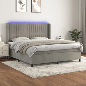 Letto A Molle Materasso E Led Grigio Chiaro 160x200 Cm Velluto /
