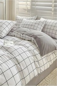 Biancheria da letto bianca/grigia in cotone renforcé per letto singolo/per letto esteso con lenzuolo incluso/3 pezzi 160x220 cm Checkered – Mila Home