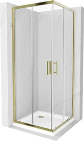 Mexen Rio cabina doccia quadrata 80 x 80 cm, trasparente, oro + piatto Flat, bianco - 860-080-080-50-00-4010G