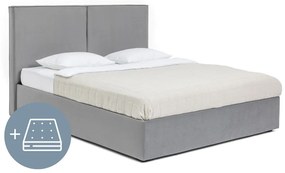 Letto matrimoniale imbottito grigio con contenitore, materasso e rete inclusi 160x200 cm Thessa Bold – Bonami Selection