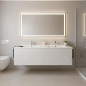 Mobile da bagno sospeso sotto lavabo L 120 x H 32 x P 48 cm bianco, 2 cassetti Apertura push-pull SENSEA Neo, Maniglie acquistabili separatamente