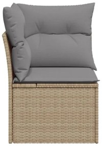 Divano Angolare da Giardino con Cuscini Beige in Polyrattan