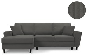 Divano letto angolare in velluto a coste grigio scuro, angolo sinistro Jazz - Kooko Home
