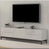 Mobile Porta Tv Metis 170 Con Piedistallo In Metallo Nero 1 Anta + 4 Cassetti Colore Bianco Lucido