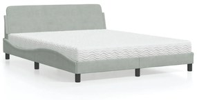 Letto Con Materasso Grigio Chiaro 160x200 Cm İn Velluto /
