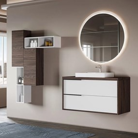 Mobile Bagno Sospeso 101 Cm Due Cassetti Specchio Retroilluminato Tondo Diametro 90 Cm Savini "Iside 1"