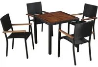 Set da Pranzo da Giardino 5 pz in Polyrattan e Acacia Nero 43934